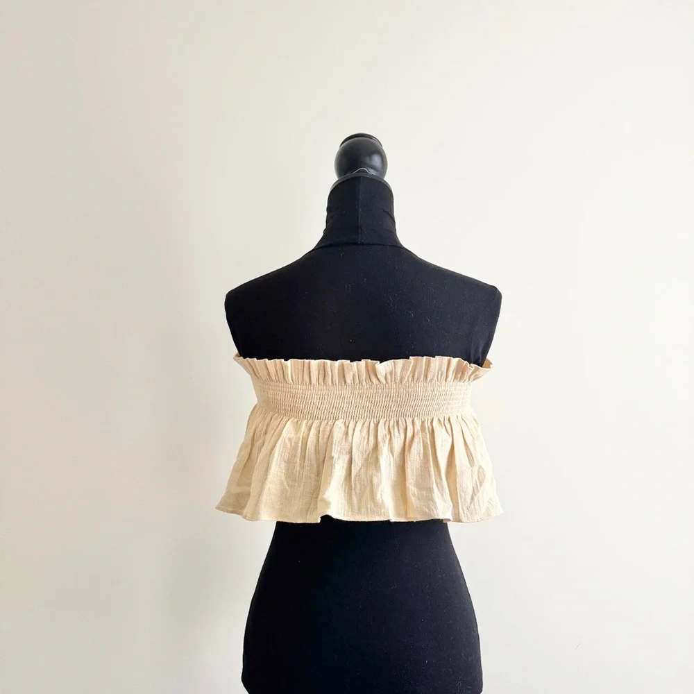 Free People “Go With Drama” Boho Tube crop Top Cream Size Small festival - Picture 2 of 4